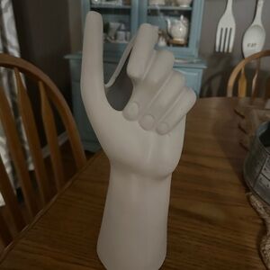 White ceramic hand flower vase - unique art piece